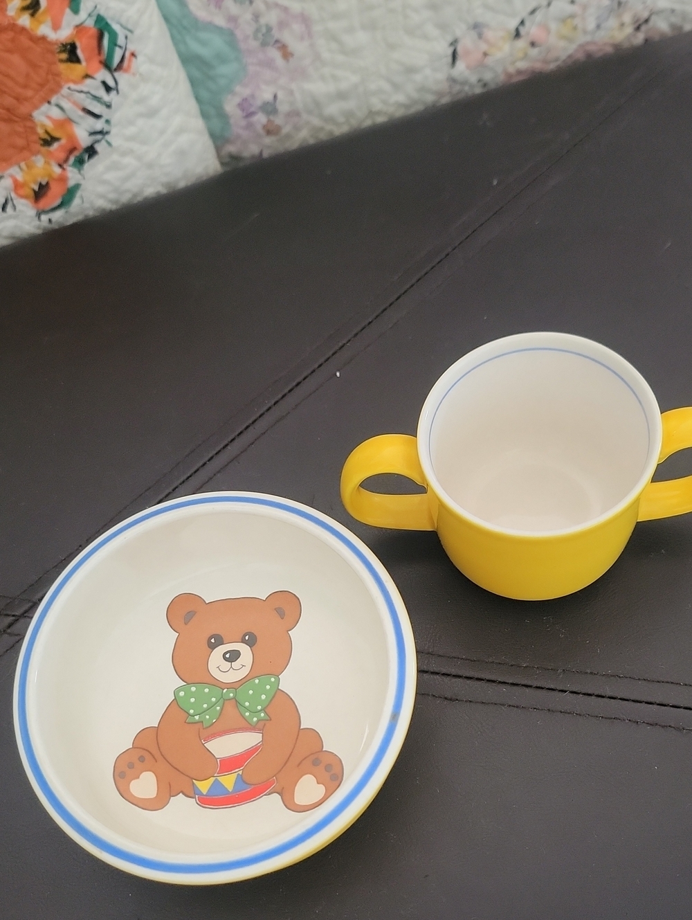 MIKASA 2 Piece CERAMIC TEDDY BEAR CHILDS CUP & BOWL SET Vintage